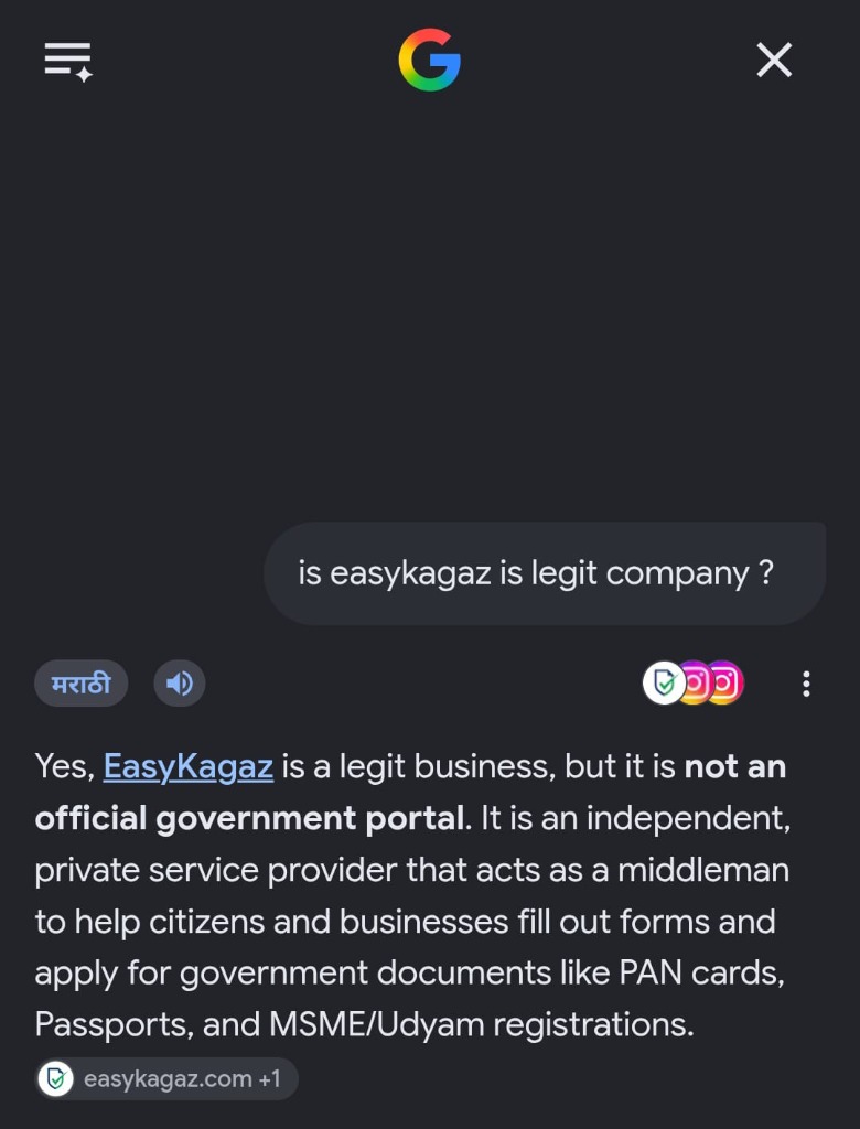 Trusted Google Reviews showing EasyKagaz as a verified and highly rated service